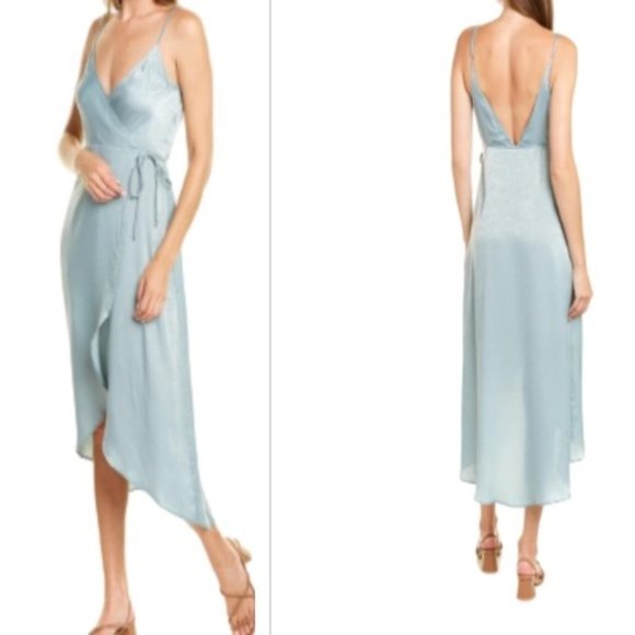 Show ME YOUR MUMU MEGHAN WRAP DRESS IN SILVER SAGE SHEEN  NEW WITH TAGS - Picture 1 of 14